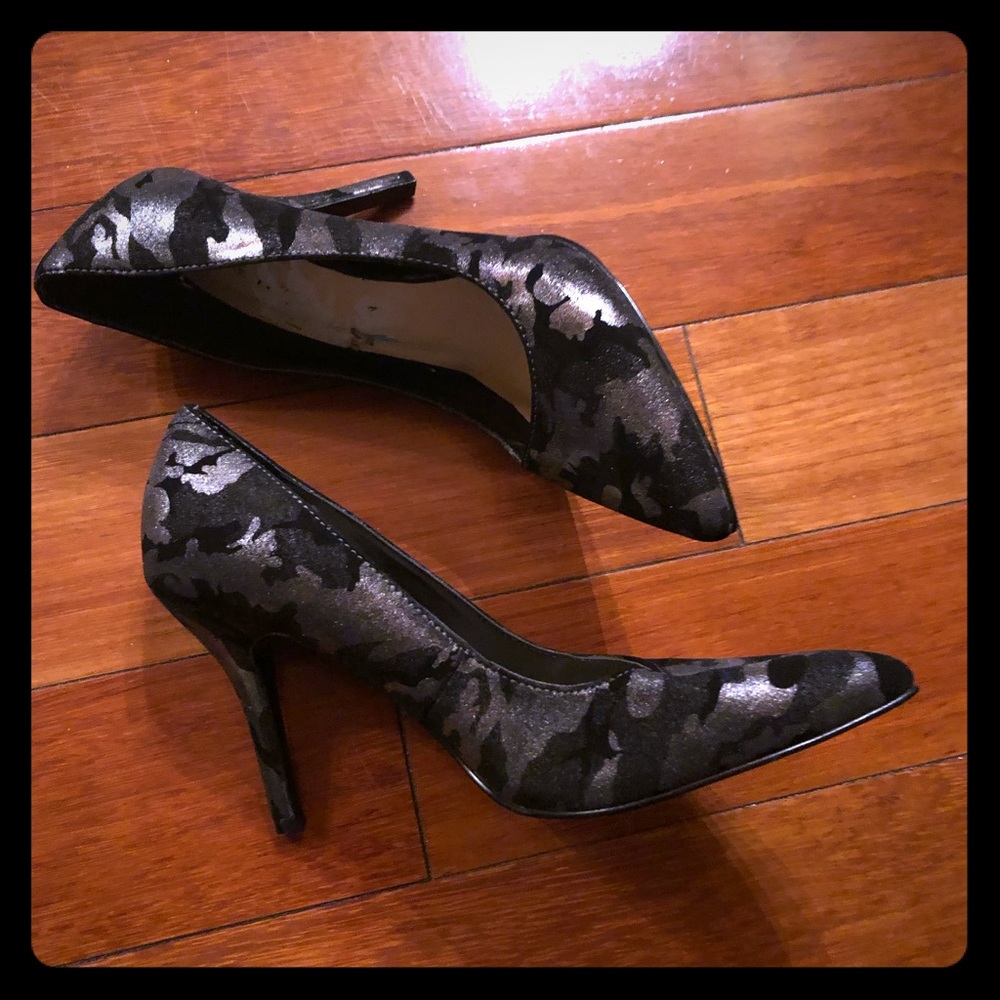 Black suede and silver heels